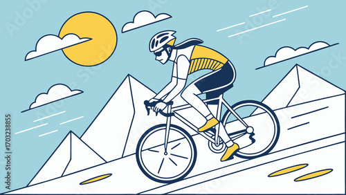 Cyclist in motion conquering the uphill road with determination and focus.