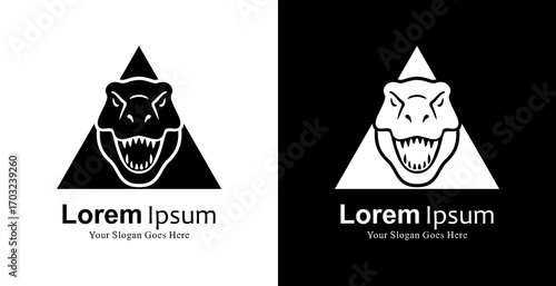 Logo design in the shape of a dinosaur head combined with a triangle
