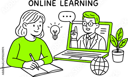 Flat design concept of online education, training and courses, learning, video tutorials. Vector illustration for website banner, marketing material, presentation template, online advertising.
