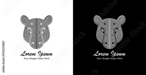 The logo design is in the shape of a tapir head with a front view and is made using thick lines that form a layered pattern