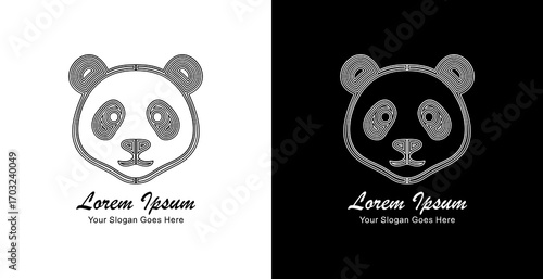 The logo design is in the shape of a panda head with a front view and is made using thick lines that form a layered pattern
