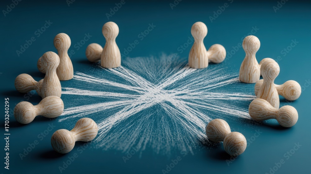 Obraz premium Group of wooden figures surrounded by a white star in center representing smart impulse anchor scoring matrix