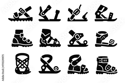 Webbing binding cradle ankle dual icon snowshoe hinge vector rotating heel icons