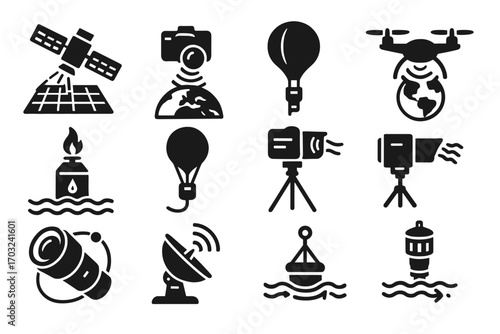 Vector remote sensing icon current drone balloon marine icons multispectral antenna system