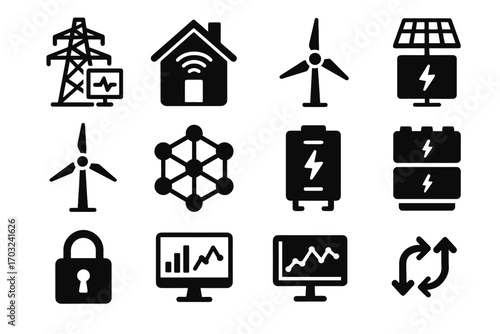 Vector data secure smart lock energy icon bank analytics solar grid