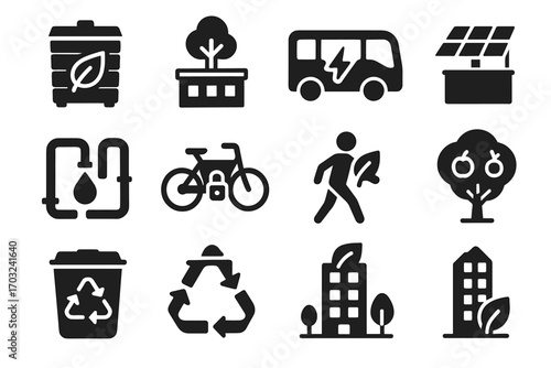 Bike icon icons vector recycling block lock bin tree urban awning solar