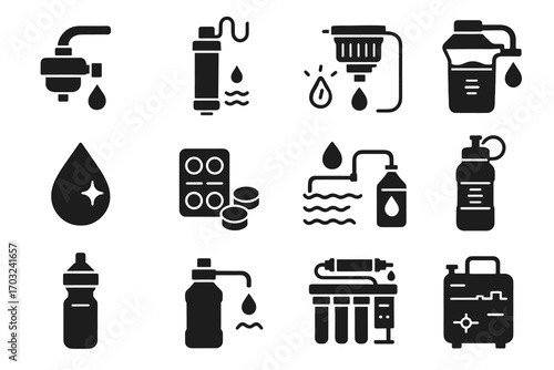 Droplet bottle emergency system icon home purification vector water icons clean industrial