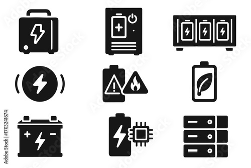 Cell modules icon stackable battery smart vector charging set warning overheating chip