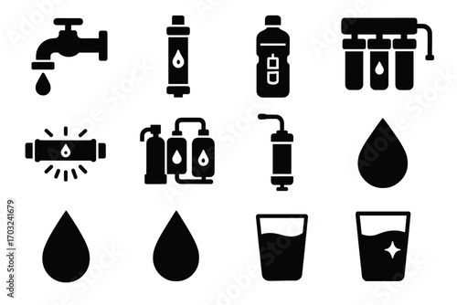 Portable filter straw water icon tap vector uv purification icons tube system