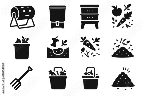 Pile pit bin vector icon composting caddy food compost organic icons waste