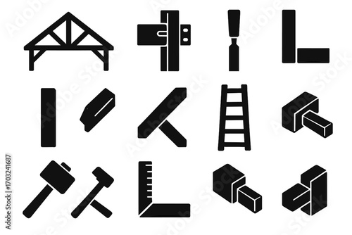 Post timber chisel icon joint ladder wooden framing icons roof vector brace