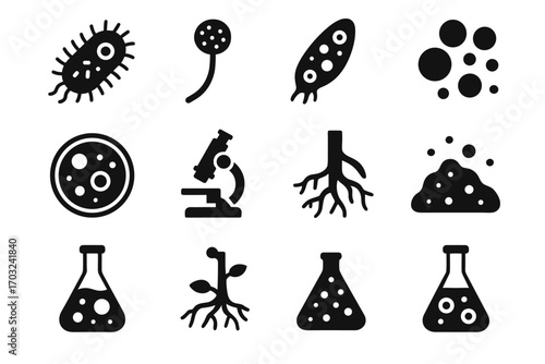 Vector cell microbe flask root bacterial icon soil petri dish icons microscope