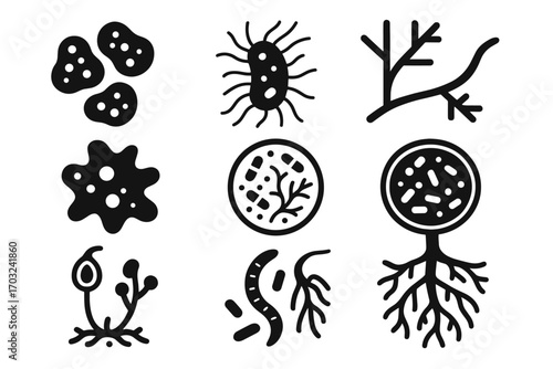 Culture nematode icon fungal branching microbes amoeba vector hypha soil bacterial