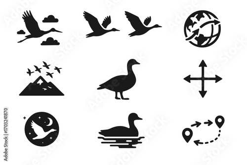 Path night flock bird arrows vector water icon resting migration icons