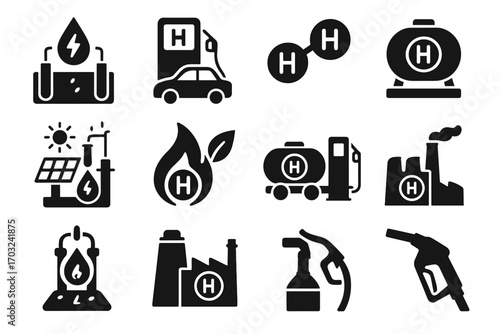 Green car icon vector hydro renewable industry refueling molecule station fueling nozzle