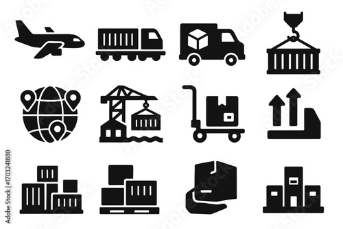 Icons cargo container hook silhouette icon symbol delivery vector package freight logistics