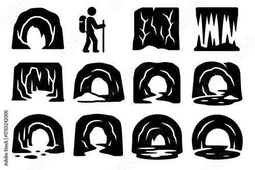Vector snow arches frozen glacier forest cave interior icons icon walls explorer