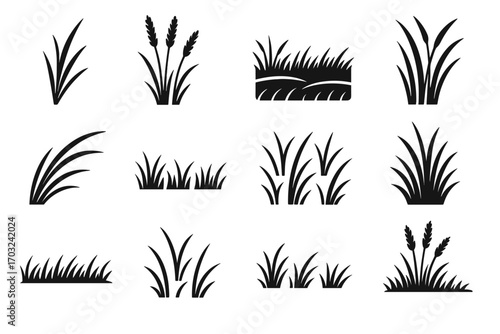 Vector wind field scene icon group meadow horizon prairie bending grass