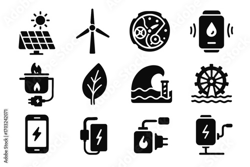 Icons kinetic energy icon tidal charger wind solar farm vector wheel harvesting