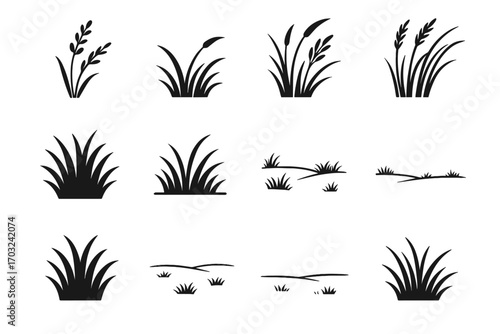 Outline bending vector silhouette open grass dense meadow icon prairie stalks