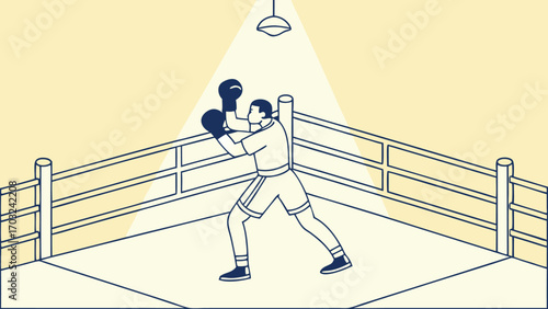 Boxer in Boxing Ring Ready to Fight.