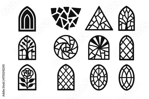 Vector icon diamond stained spiral glass lattice fragments abstract mosaic panel motif