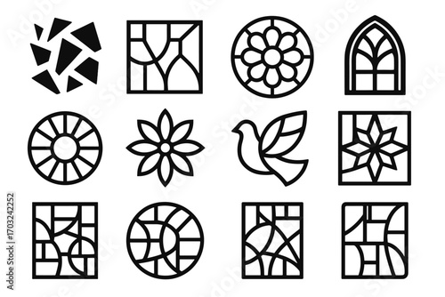Shards circular stained arch panel abstract glass icons vector window icon shape