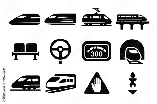 Wheel motion brake icon vector lines charging digital tunnel train bullet bench