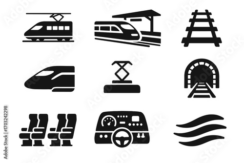 Icons seat tunnel platform nose dashboard entrance icon rows train vector bullet