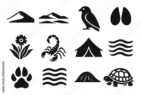 Dunes tortoise icons sand collection vector camel ripple crest scorpion icon desert