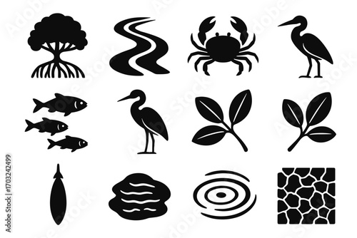 Detail small texture icons group mud icon mangrove seed vector stream tidal