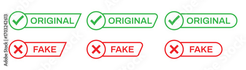 Real and Fake Rubber Stamp Icon Vector. Set of original and fake vector signs.
