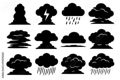 Storm thunderstorm icon cumulonimbus set rolling top tower vector rain layered