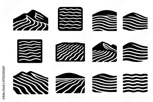 Desert sand icon vector texture horizon lines abstract ripple slope overlapping