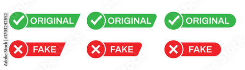Real and Fake Rubber Stamp Icon Vector. Set of original and fake vector signs.