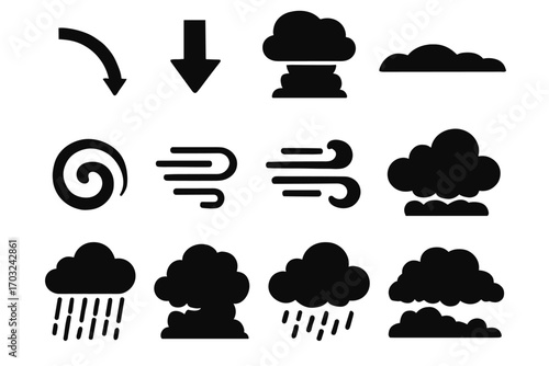 Vector cloud storm swirl set icon curtain strong edge shape silhouette cumulonimbus