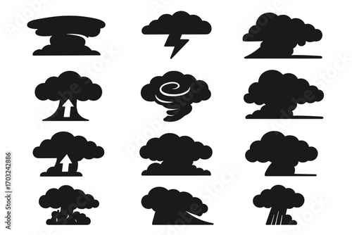 Icon updraft air vector storm set mass wedge cloud slanted view cutoff