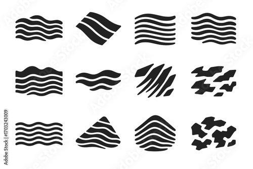 Contours array icons edge sand thin diagonal jagged ripple vector motif icon