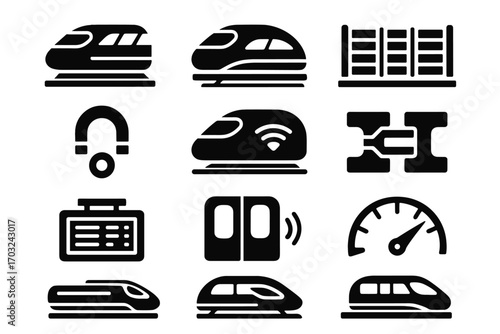 Barrier magnetized line vector icon train maglev signal board wheel