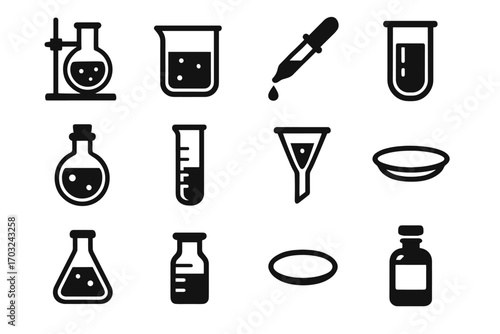 Beaker watch glassware pipette lab tube icons boiling funnel icon vector bottle