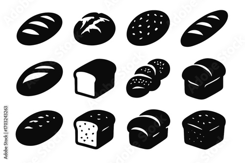 Bakery sesame collection icon bread oval cornmeal vector sandwich farmhouse loaf