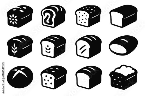 Sunflower icon loaf marble pita bread grid zucchini vector beer rye