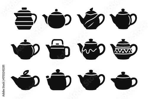Tea icons drip lid oval ceramic icon pot pattern side vector teapot