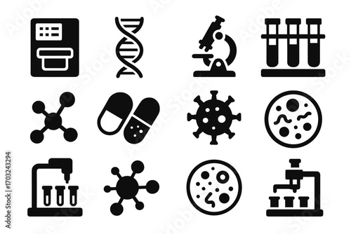 Antibiotic molecular vector strand structure icons bacteria tube rna bio machine icon