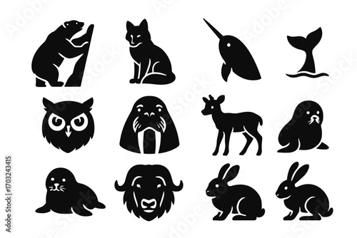 Climbing animal icons vector arctic silhouette icon polar reindeer detail tusks bear