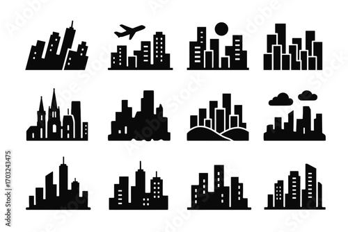 Moonlight layered under skyline perspective icon flying icons city vector cityscape hills