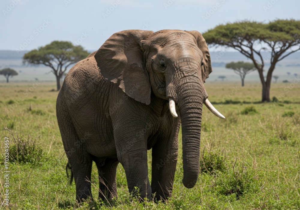 Obraz premium Close-up of an elephant in the Serengeti, capturing its wrinkled skin and soulful eye. A majestic portrait of Africa’s gentle giant in the wild.