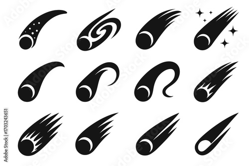 Effect radiant turning arc vector swirl tail icon comet collection backward