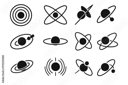 Planetary orbit icons vector rings trail orbital gravitational tracks icon revolution nodes