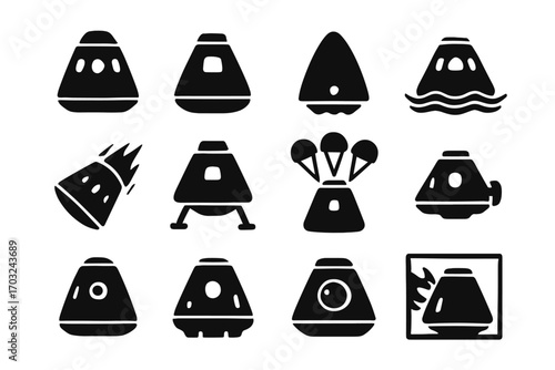Space capsules cone vector icon design recovery modern landing profile testing capsule